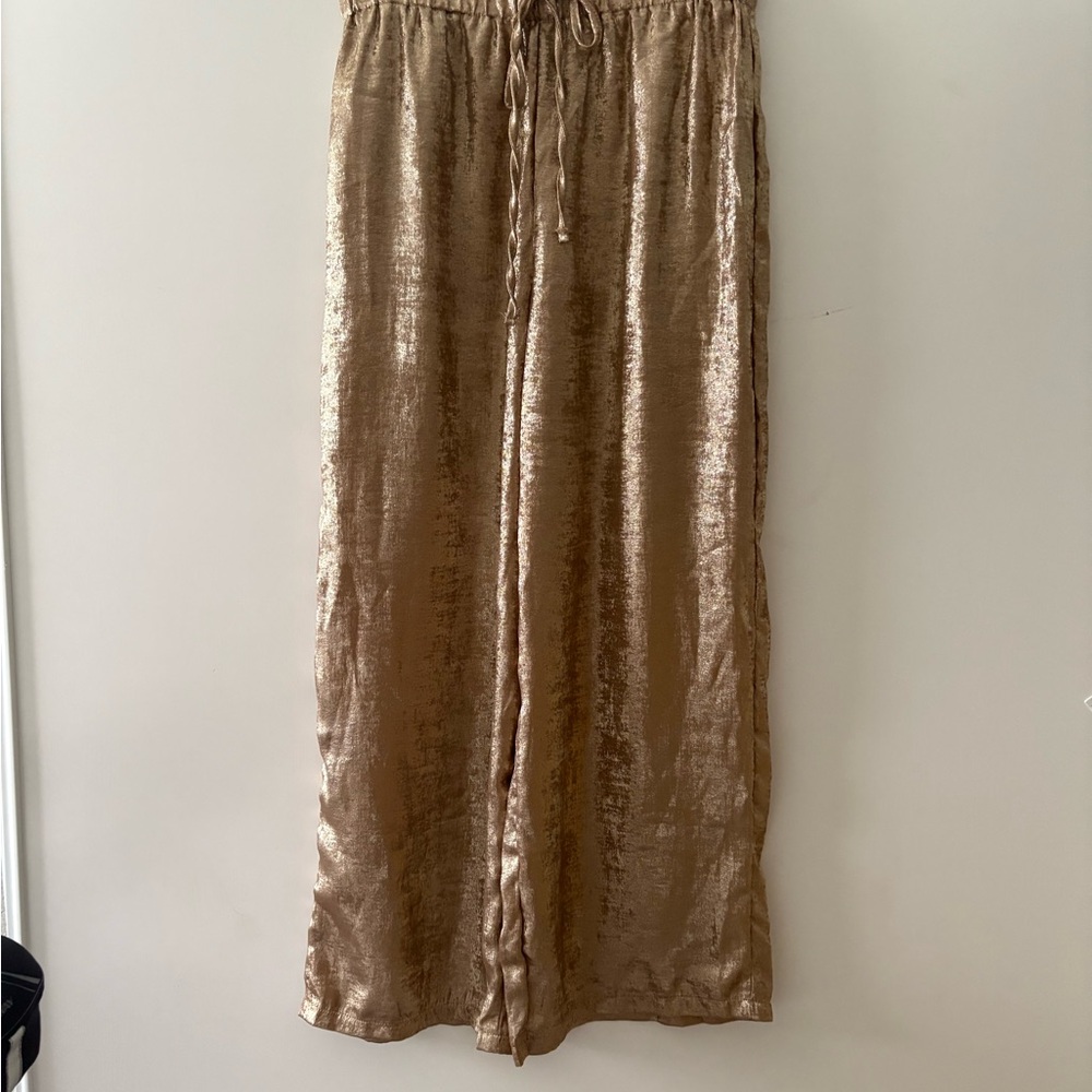 Gold Lame’ Wide-Leg Pants